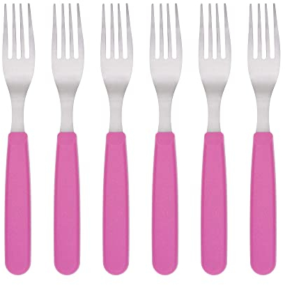 GRÄWE Juego de 6 tenedores de mesa de acero inoxidable, mango de colores, color rosa