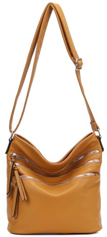 ITALYSHOP24 DAMEN TASCHE SHOPPER Schultertasche Umhängetasche CrossOver Crossbody Henkeltasche Beuteltasche Handtasche City Bag Reise Kunst-Leder Gelb
