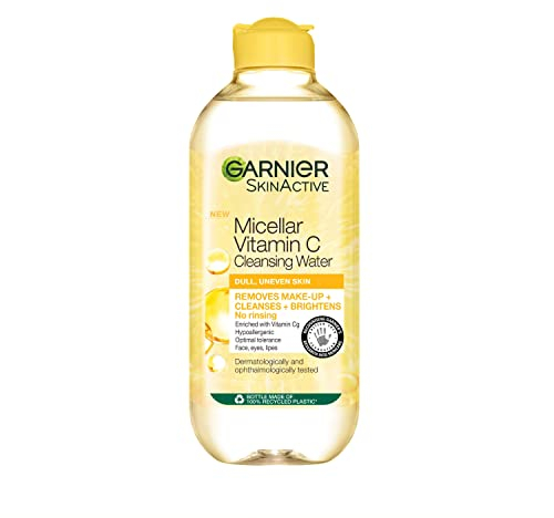 Garnier Micellar Vitamin C Cleansing Water, Gentle face Cleanser & Makeup Remover, Hypoallergenic. Vegan Formula, Suitable For Dull And Uneven Skin, Brightening Formula, Dermatologically Tested, 400ml