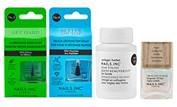 Nails.INC Healthiest Mani 4-Piece Nail Treatment Set – Strengthening Nail Care Kit with Hardening Base Coat, Quick-Dry Top Coat, Collagen Nail Polish Remover & 75% Plant-Based Nail Treatment