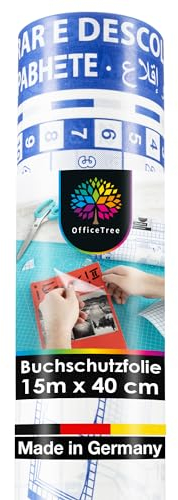 OfficeTree Buchfolie Selbstklebend Transparent 15m x 40cm - 60 μ Stark - Buchschutzfolie Selbstklebend als Bucheinbandfolie - Selbstklebende Folie Transparent reiß- und wasserfest