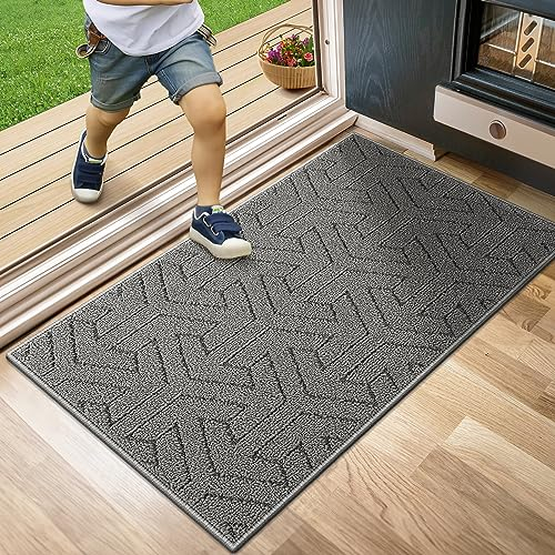 NAXBEY Door Mats Indoor, Absorbent Machine Washable Non-Slip Inside Door Mat, Heavy Duty Dirt Trapper Doormats For Entrance,Patio,Bedroom,Stairs,Kitchen(50x80cm, Grey)