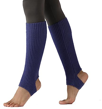 Yurosiay Stickad balett, 43 cm, dansvans, flickor, kvinnor, vinter, varma benvärmare, stickade med hälhål, mjuka benvärmare, benvärmare för yoga, balett, dans, fitness, mörkblå