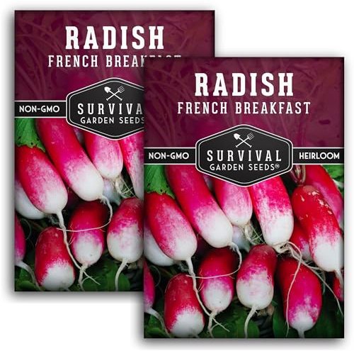 French Breakfast Radish Seeds for Planting – Fast-Growing Heirloom Radishes with Long Red & White Roots – Cool Season Crop for Spring & Fall – Survival Garden Seeds (2 Packs)