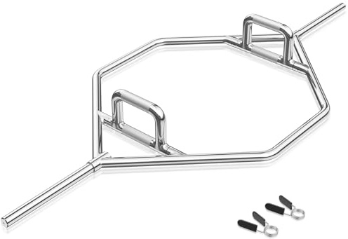 GOPLUS Trap Bar, Hex Bar aus Stahl bis 226 kg belastbar, Hantelstange mit klappbarem Griff, Rändelung & Federverschluss, Hexagon Stange für Kniebeugen & Kreuzheben, Silbern