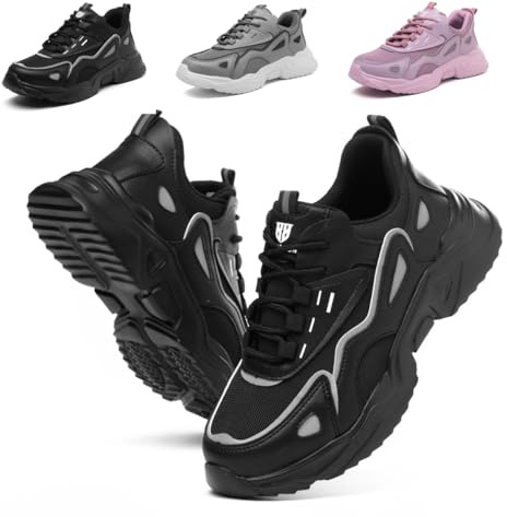 Scarpe Antinfortunistiche Donna Leggere Scarpe da Lavoro on Punta in Acciaio Comode Traspiranti Antiscivolo Scarpe Sicurezza Donna Viola Nero EU 37