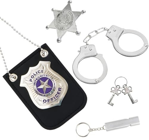 DELAIHUIL Policía Juguete Kit,Accesorios Disfraz Policia,Policia Juguete Niños Juguete De Juego Rol Policía,Placa De Policía Y Esposas De Juguete Disfraz De PolicíA Juego,Policía Juguete Kit