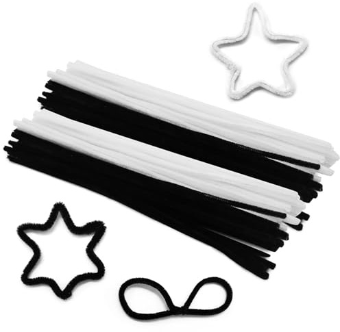 110Pcs Black White Pipe Cleaners for Craft, 30cm x 6mm Chenilles Stems Pipe, Fuzzy Sticks Craft Supplies, Chenille Crafts Pipecleaners for DIY Art Craft Project & Cleaning Fluffy Pipe Cleaners