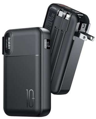 RORRY Portable Charger 3 in 1 with Wall Plug 10000mAh Power Bank for iPhone