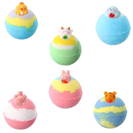 Amexo 6 Pezzi Bombe da Bagno per le Donne Set Regalo, Bombe da Bagno per Bambini Bombe da Bagno in Schiuma Naturale e Organica con Giocattoli a Sorpresa All'interno per Ragazze e Ragazzi