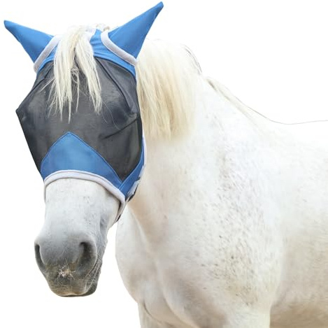 Fly Mask for Horses with Ears Breathable Mesh UV Protection Royal Blue Full