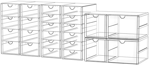 SortNStore sminkorganizer 24-lådor 6-pack med halkfria underlägg | Stapelbar lådlåda för kosmetika, kontorsmaterial, verktyg, byggklossar