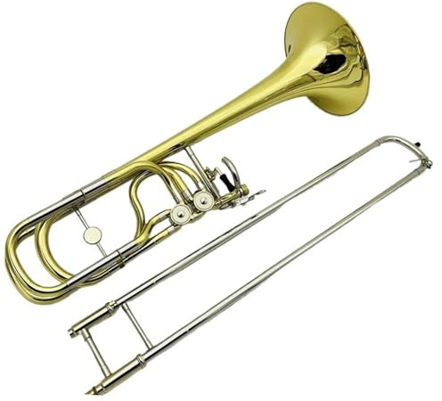 Trombón De Doble Pistón En Si Bemol Fa Instrumento Musical Chapado En Latón Con Estuche