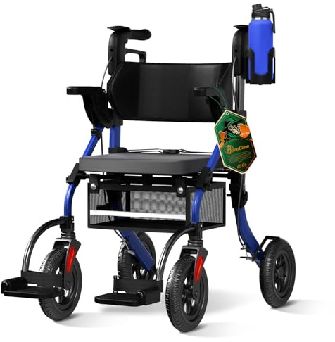 BeneCane 2 en 1 Rollator Plegable y Silla de Ruedas para Personas Mayores, Andador Ajustable en Altura con Asiento y Ruedas Antideslizantes - Ayuda para la Movilidad de Adultos
