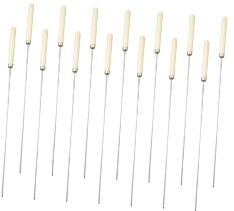HEMOTON 25 Pezzi Bastoncini per barbecue con manico in legno spiedo spiedini inox cucinando grigliare scaldavivande da barbecue in acciaio inossidabile BBQ Skewers di legno Cachi