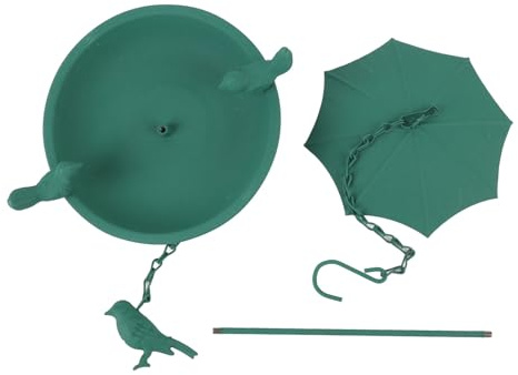 Maisseur d'oiseaux Suspendu Grande capacité Garden extérieur Birds Green Baignoire Baignoire d'oiseau avec Parapluie pour colibris et Oiseaux Sauvages 18x69 cm