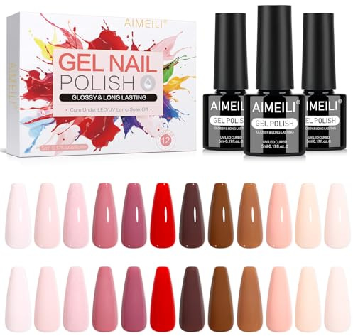 AIMEILI Gel Nail Polish Set 12 Colors Nude Baby Pink Purple Soak Off UV LED Gel Polish Nail Art Manicure Salon DIY at Home for Women - Kit 42