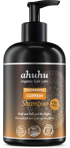 ahuhu THICKENING Coffein Shampoo (500ml) – Mit Bio-Koffein & Reisstärke, Stärkt Haarwurzeln & schützt die Kopfhaut, Mehr Volumen für Damen & Herren, Ohne Silikon & Parabene, Vegan