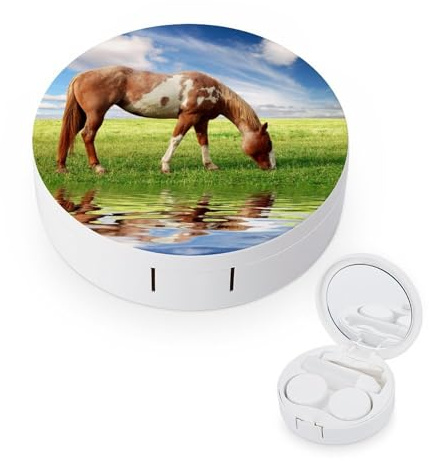 fkgvwo Contact Lens Container Brown Horse Travel Contact Lens Box with Mirror Tweezers Solution Bottle