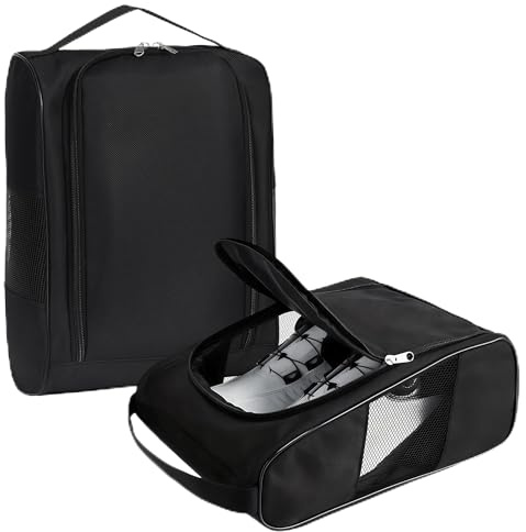 Borsa per Scarpe 2 Pezzi Oxford Portatile Sacchetti Scarpe con Ventilazione Impermeabili Sacchetti Pratici di Stoccaggio per Esterni, Sport, Golf, Viaggiare, Palestra, Nero