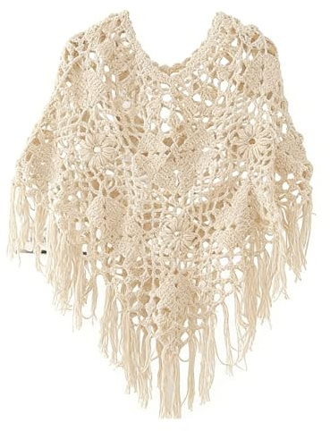 Genérico Poncho Y Capa De Punto Y Ganchillo Para Mujer Diseño Floral Con Flecos, Estilo Boho Y Casual Cubrebaños Chal Envolvente