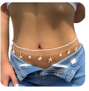 Rusokufo 2 chaînes de Taille dorées à étoiles de mer, réglables Multicouches bohème avec Perles et Coquillages, parfaites pour Plage, Festivals et Vacances Estivales