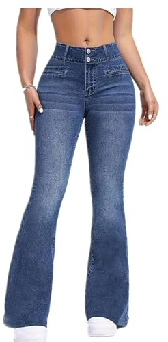 Gellmall Jeggings taille haute pour femme - Aspect jean - Pantalon bootcut élastique - Pantalon long skinny - Treggings - Pantalon de yoga - Pantalon de fitness - S-2XL, bleu, XXL