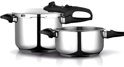 FAGOR Duo Super schneller Schnellkochtopf, Edelstahl, alle Herdarten, volle Induktion, sehr robuster Impaksteel-Boden, 5 Sicherheitssysteme, 2 Druckstufen (4 l + 6 l)