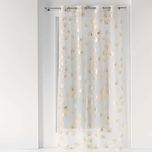 Douceur d'Intérieur, Voilage à Oeillets (140 x 240 cm) Ginkgold Blanc, Voila Sablé Métallisé