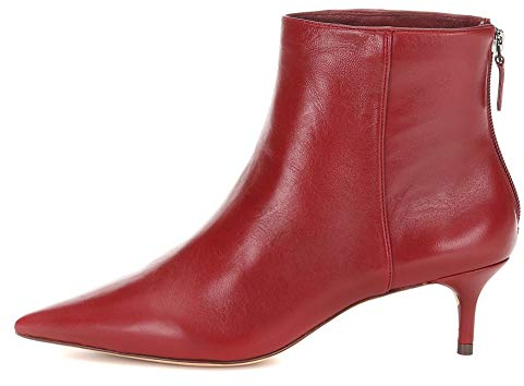 Stivaletti da donna alla moda eleganti a punta con tacco basso kitten e cerniera, stivaletti autunno inverno con tacco a spillo, Rosso, 41 EU