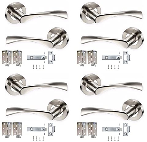 Haven Heritage Door Handles Internal Sets - Chrome & Satin Duo Twist Interior Lever on Rose + Tubular Latch & Hinges - 4 Pack of Internal Door Handles, Chrome Finish
