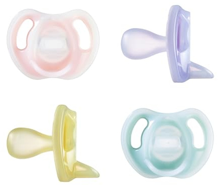 Tommee Tippee Ultra-Light Silicone Pacifier, 6-18 Months, Symmetrical One-Piece Design, BPA-Free Silicone Binkies, Pink/Violet/Yellow, Pack of 4