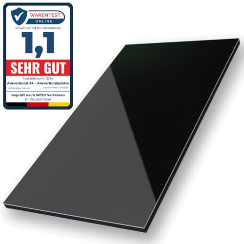 Aluverbund 24 Aluverbundplatte, Aluminium Platte, 3mm dick, Schwarz/RAL9005, 40x40cm