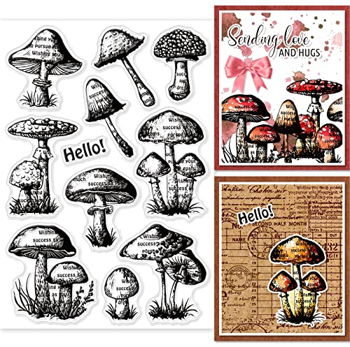 GLOBLELAND Retro Pilz Transparente Stempel für Scrapbooking Pflanzen Klare Stamps Silikonstempel Für Kartengestaltung DIY Prägung Journaling