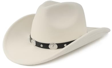 Zylioo S/M/L/XL/XXL western cowboyhattar för stora/små huvuden, brett brätte filthatt, Trilby Fedora hatt med bältesspänne, Cowboy-Beige, M