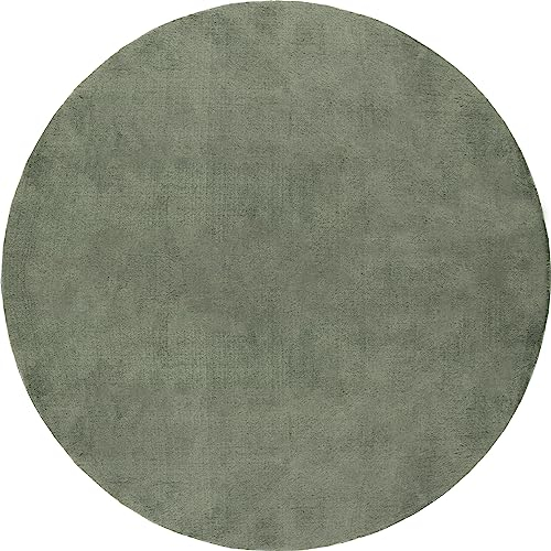 the carpet Relax Weicher, Badezimmerteppich, Bad Set, Badematte, Badvorleger, Anti-Rutsch Unterseite, Waschbar bis 30 Grad, Super Soft, Felloptik Dunkelgrün, 120 x 120 cm Rund