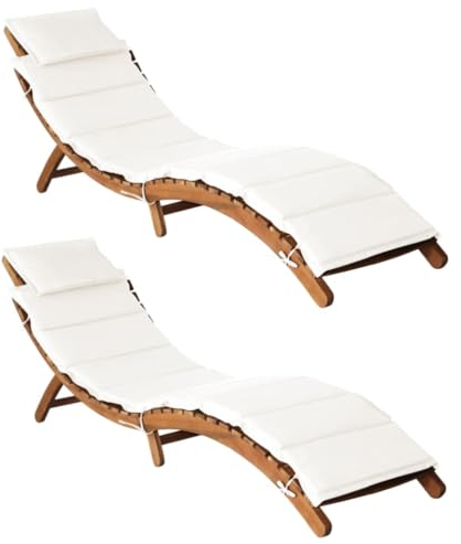 Willood Sonnenliegen mit Auflagen 2 STK. Rot Massivholz Akazie Weiß Outdoor klappbar liegestuhl Camping