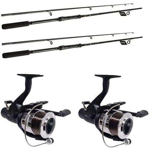 2 X CARP STALKER FISHING RODS 10FT 3PC AND 2 OAKWOOD B,T,R FISHING REELS + LINE