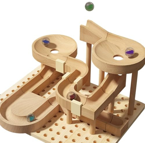 Pista per biglie in legno, corsa con palline rompicapo in legno | Puzzle, gioco di labirinti di biglie, set di giochi di costruzione, kit modello di montagne russe per bambini, ragazzi e ragazze