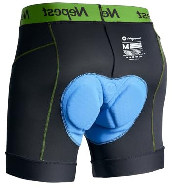 Nepest Mens Cycling Underwear 4D Padded Bike Shorts Liner Black/Green, XL