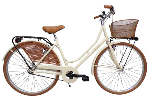 Cicli Tessari - Bicicleta de ciudad para mujer, de paseo, holandesa, de 26 pulgadas, vintage, con cesta de acero (beige)