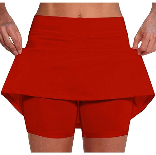 Jupe-short de tennis 2 en 1 pour femme - Taille haute - Extensible - Jupe plissée athlétique - Legging intérieur - Short de golf, yoga, course à pied, entraînement - Jupe-short d'été, 02 Rouge, S
