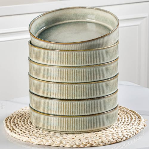 GBhome Pasta Bowls 19cm, Stoneware Deep Plates Set of 6, Scratch Resistant Serving Bowl, Modern Soup Noodle Bowls, Microwave and Dishwasher Safe