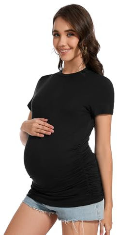 Smallshow Women's Maternity Clothes Crew Neck Short Sleeve Pregnancy Tops T Shirts,Black,M