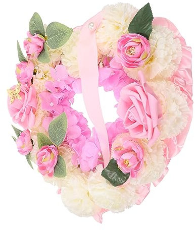 ULTECHNOVO Couronne Funéraire Fleurs Artificielles Wreath De Deuil Réaliste pour Décoration De Cimetière avec Stylo pour Messages Commémoratifs Cœur Rose