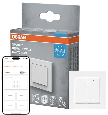 OSRAM SMART+ WiFi Wandschalter 4 Tasten, magnetisch, USB-C aufladbar, 6 Monate Laufzeit, Alexa kompatibel, Weiß