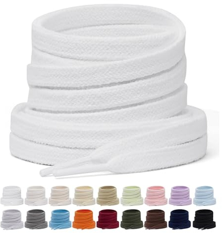 Puzeam 2 Paires de Lacets Plat en Coton, Lacets Chaussures à Double Couche de 8mm de Largeur pour Baskets, Chaussures de Course, 18 Couleurs, Lacets Athlétiques de Remplacement – Blanc 127