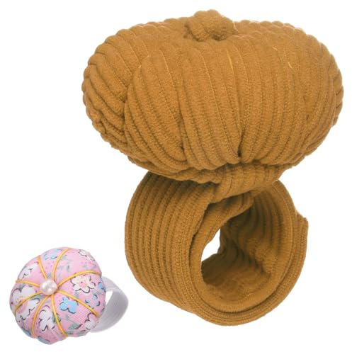 QUARKZMAN Cuscini da Polso, Cuscino per Aghi Cucito con Cinturino Regolabile E Anello Gomma per Dito Adatto A TutteMisurePolso per Cucire Quilting Ricamo Artigianato, Marrone/Rosa