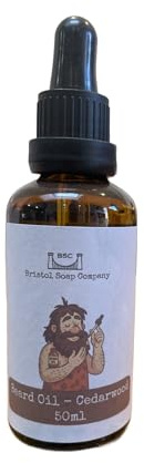 Bristol Soap Company 100% Natural Beard Oil, Hademade in the UK with Premium Oils Jojoba and Argan Oil Formula, 50ml Dropper Bottle (Cedarwood)