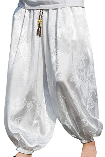 Pantalones de Yoga Japoneses Suaves para Hombre Pantalón Hakama de Seda Helada Estilo Kung-Fu Pantalones Hakama de Seda Helada con Dobladillo Ancho Kimono Wushu